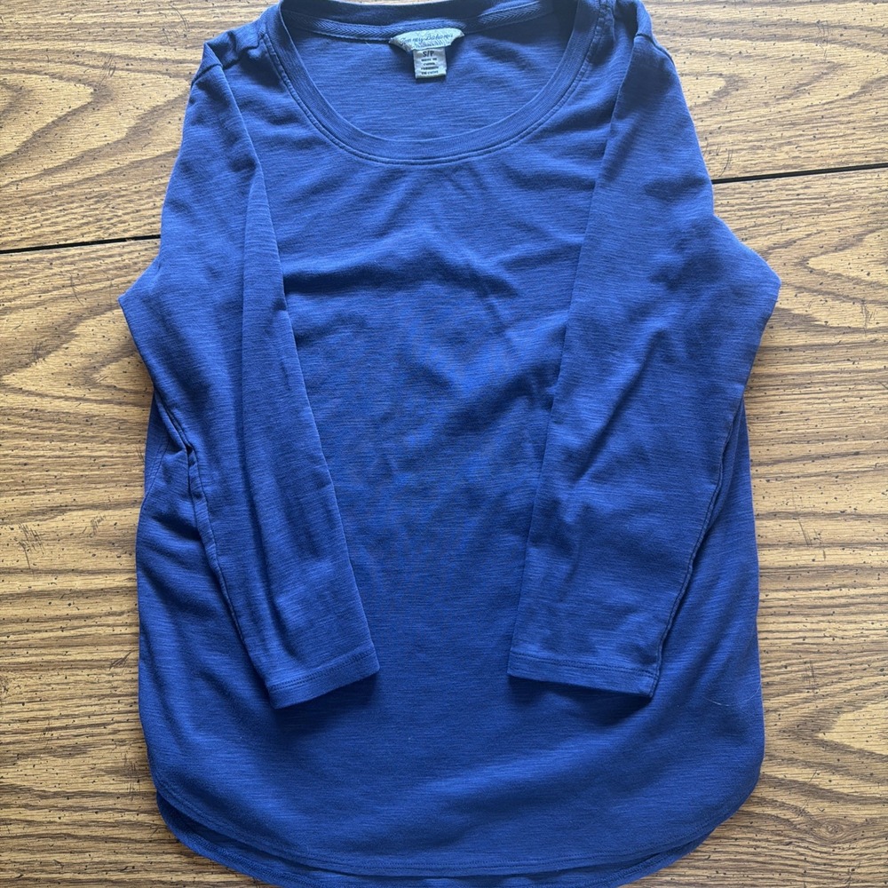 Tommy Bahama S P Navy 3/4 Sleeve Top w Scoop Neck 100% Cotton (B)